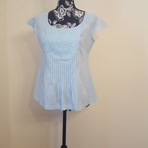 Banana Republic💙 Baby Blue Ruche-Shoulder Top